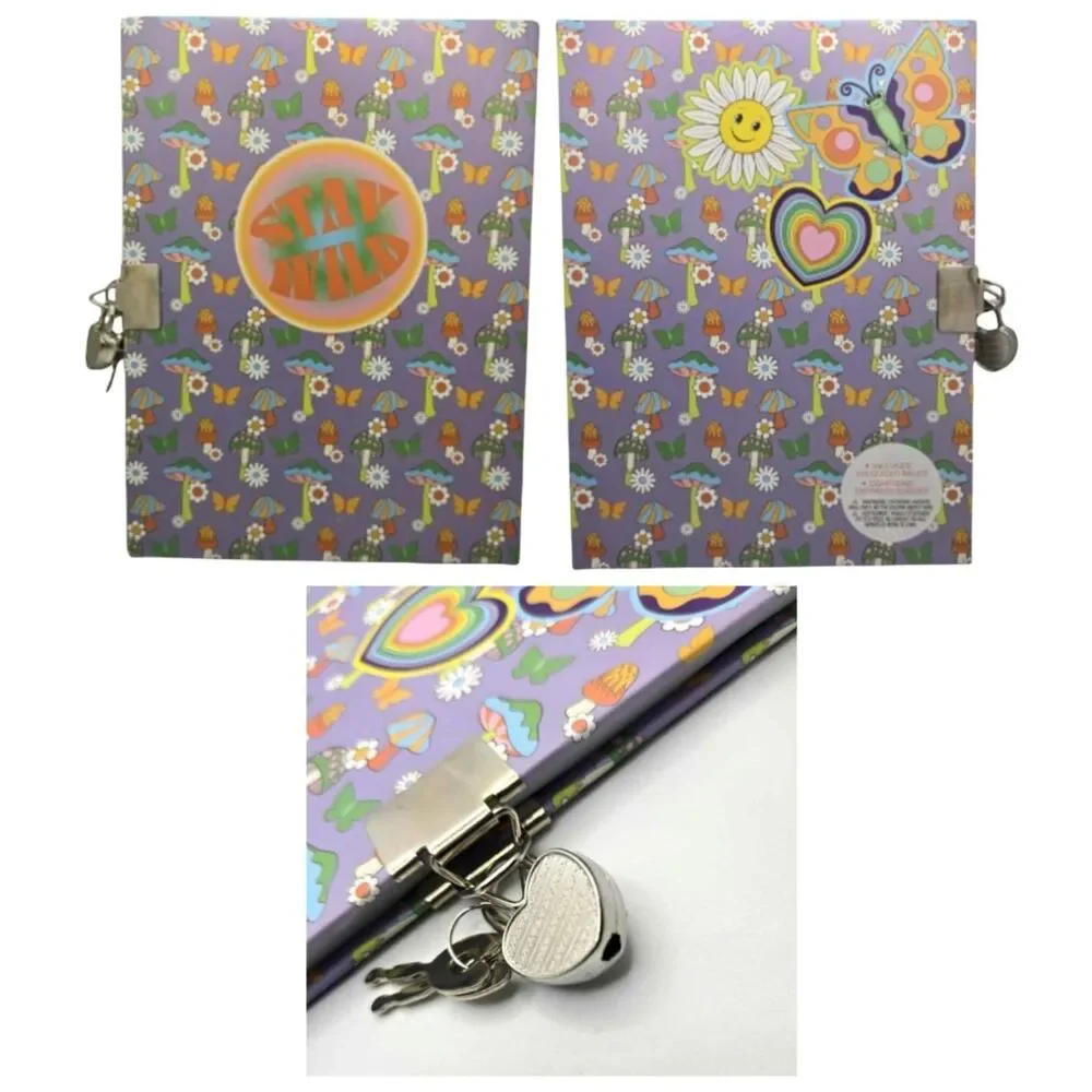 60s–70s Psychedelic Journal Bundle Mushroom Lock & Key + Stay Wild Notebook